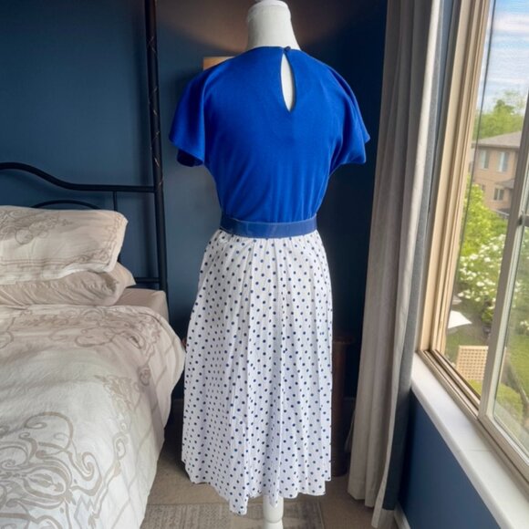 Vintage Blue and White Polka Dot Dress - Picture 4 of 9